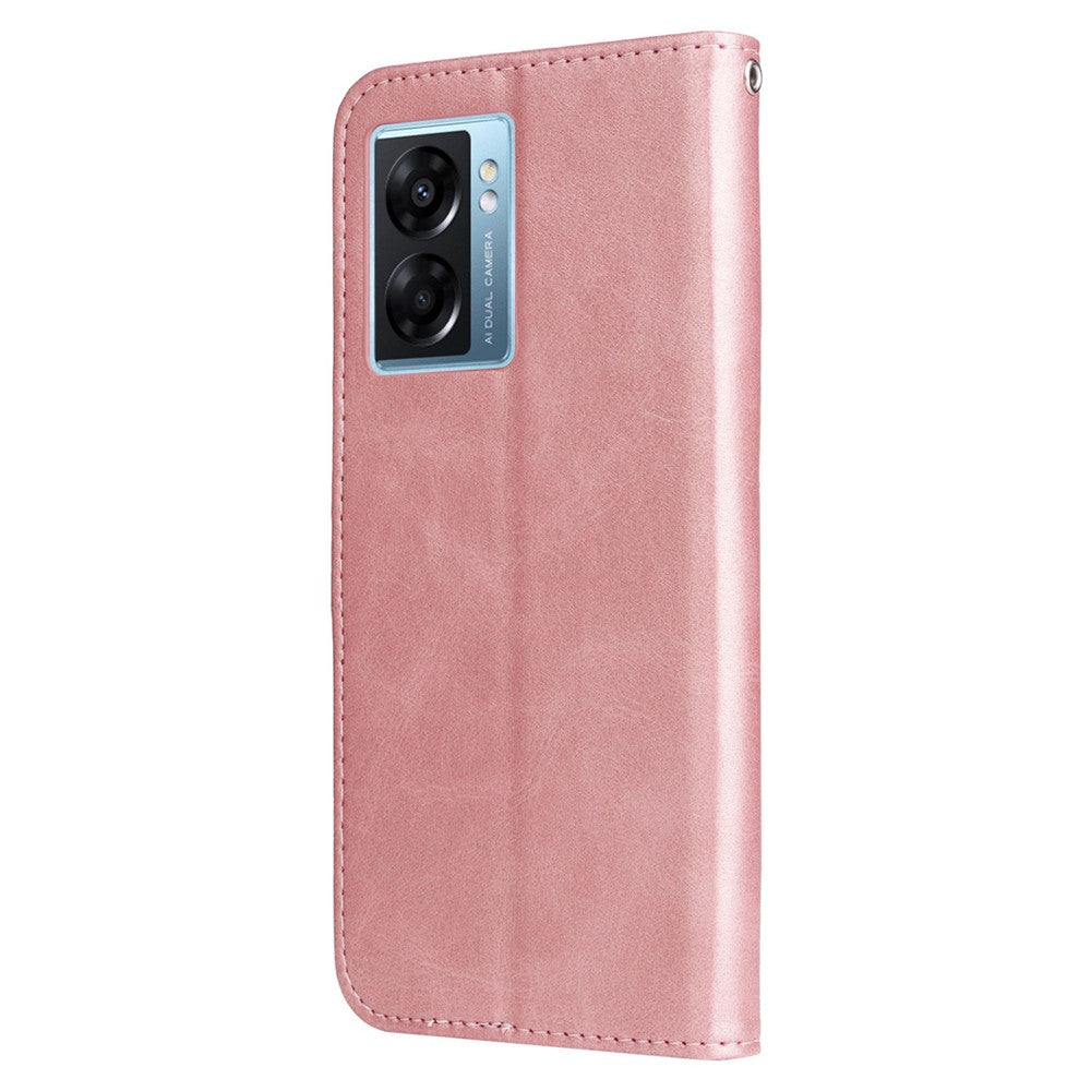 Oppo A57 4G / A57s 4G / A57 (2022) 5G / A77 5G / K10 5G / Realme V23 5G / Narzo 50 5G / Q5i Texturerat läderfodral Plånboksfodral med stativ, dragkedja och ficka för mobil