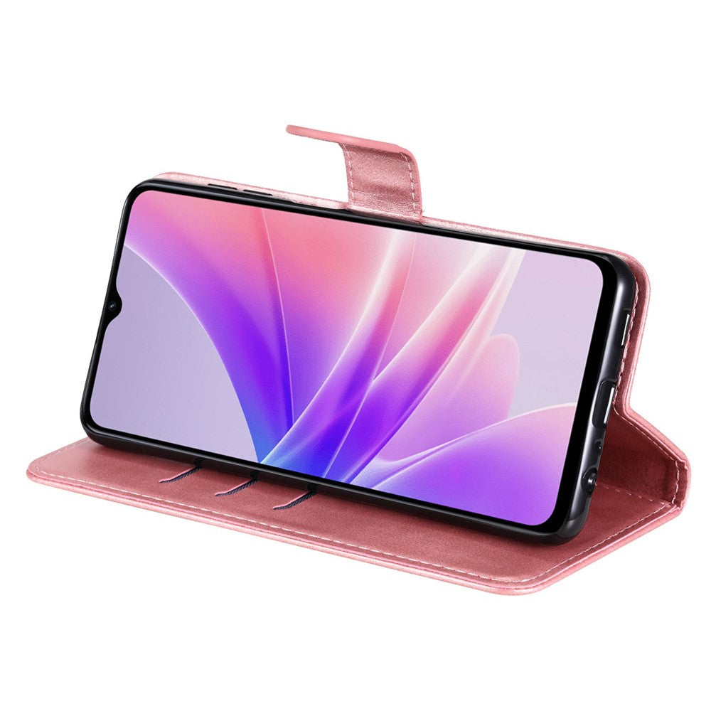 Oppo A57 4G / A57s 4G / A57 (2022) 5G / A77 5G / K10 5G / Realme V23 5G / Narzo 50 5G / Q5i Texturerat läderfodral Plånboksfodral med stativ, dragkedja och ficka för mobil