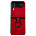 Til Samsung Galaxy Z Flip4 5G cover med krokodilletekstur i læderbelagt PC og metalfingerring