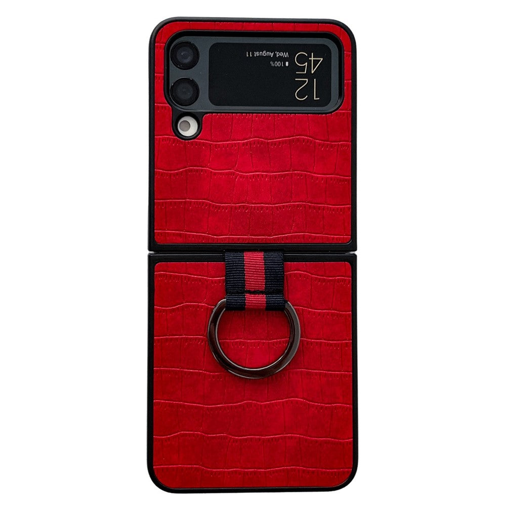 Til Samsung Galaxy Z Flip4 5G cover med krokodilletekstur i læderbelagt PC og metalfingerring