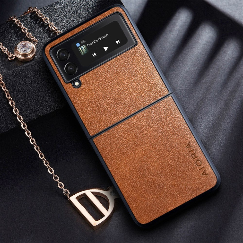 AIORIA For Samsung Galaxy Z Flip4 5G Textured PU Leather Coated PC+TPU Phone Case Anti-scratch Protective Cover