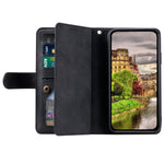 For iPhone 14 Pro 6.1 inch Zipper Pocket Design PU Leather 9 Card Slots Case Magnetic Closure Hands-free Stand Wallet Cover with Strap
