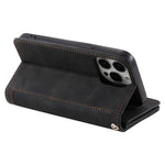 For iPhone 14 Pro 6.1 inch Zipper Pocket Design PU Leather 9 Card Slots Case Magnetic Closure Hands-free Stand Wallet Cover with Strap