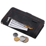 For iPhone 14 Pro 6.1 inch Zipper Pocket Design PU Leather 9 Card Slots Case Magnetic Closure Hands-free Stand Wallet Cover with Strap