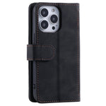 For iPhone 14 Pro 6.1 inch Zipper Pocket Design PU Leather 9 Card Slots Case Magnetic Closure Hands-free Stand Wallet Cover with Strap