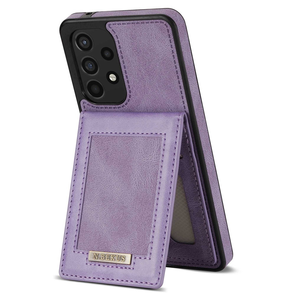 N.BEKUS For Samsung Galaxy A53 5G Anti-fall Phone Case Kickstand RFID Blocking Vertical Card Holder PU Leather+TPU Protective Phone Cover