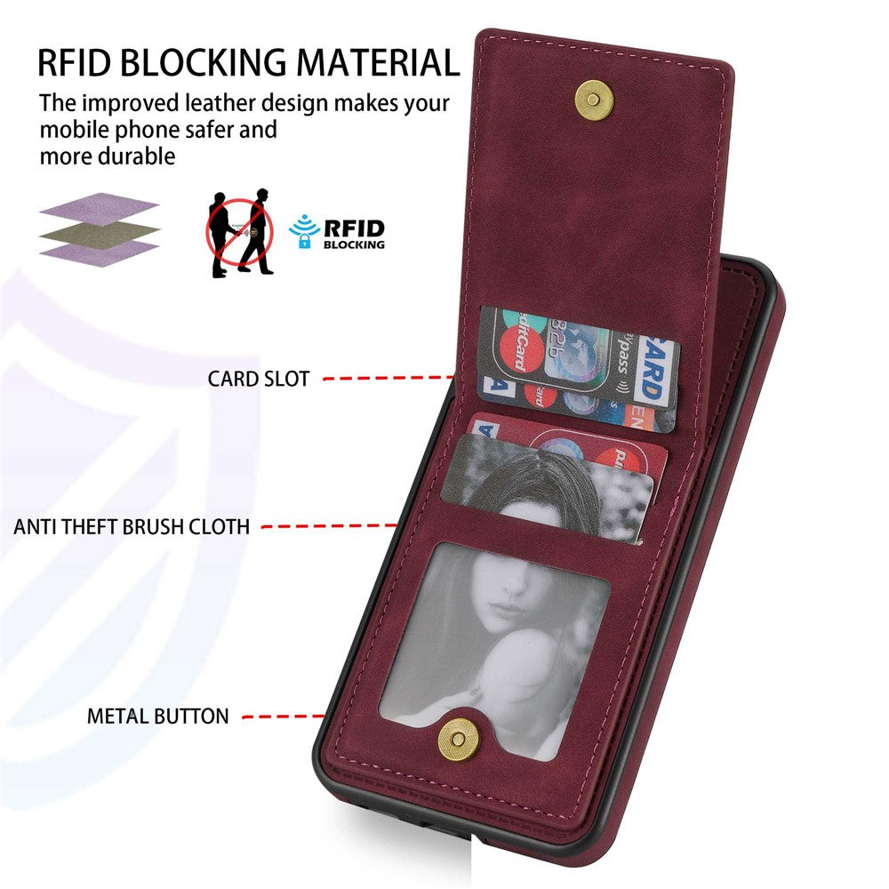 N.BEKUS til Samsung Galaxy A52 4G / 5G / A52s 5G Stødsikkert telefoncover Vertikal kortholder Stander i PU-læder+TPU RFID-blokerende telefoncover