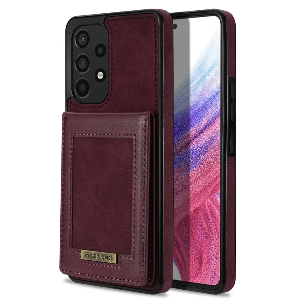 N.BEKUS til Samsung Galaxy A52 4G / 5G / A52s 5G Stødsikkert telefoncover Vertikal kortholder Stander i PU-læder+TPU RFID-blokerende telefoncover