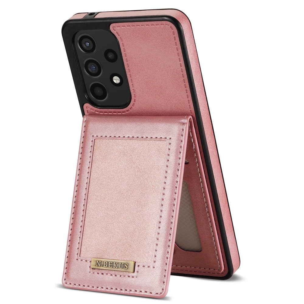 N.BEKUS til Samsung Galaxy A52 4G / 5G / A52s 5G Stødsikkert telefoncover Vertikal kortholder Stander i PU-læder+TPU RFID-blokerende telefoncover