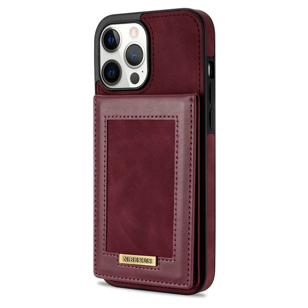 N.BEKUS RFID Blocking Phone Cover for iPhone 12 Pro / 12 6.1 inch, Vertical Card Holder Kickstand Design PU Leather+TPU Phone Case Shell