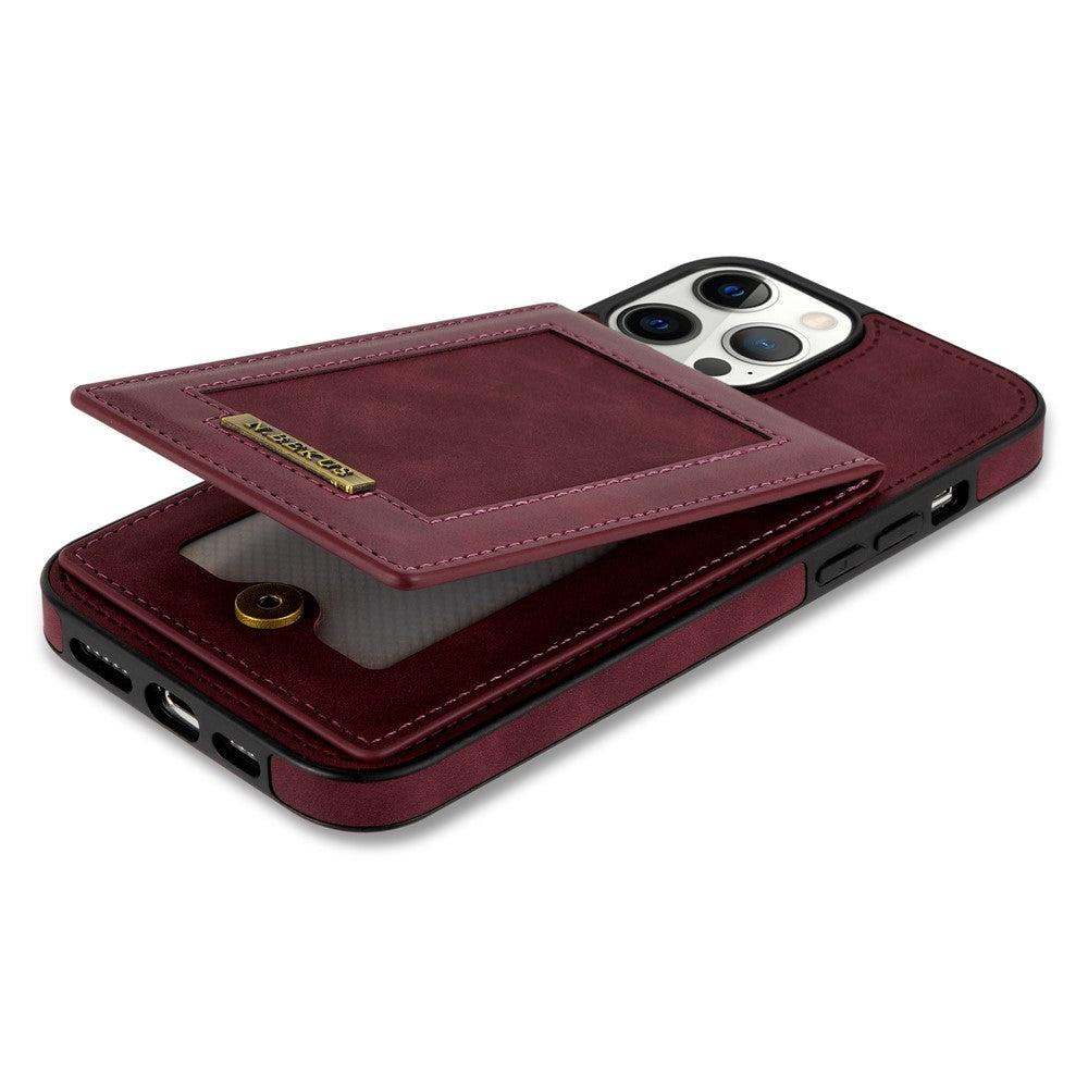 N.BEKUS RFID Blocking Phone Cover for iPhone 12 Pro / 12 6.1 inch, Vertical Card Holder Kickstand Design PU Leather+TPU Phone Case Shell