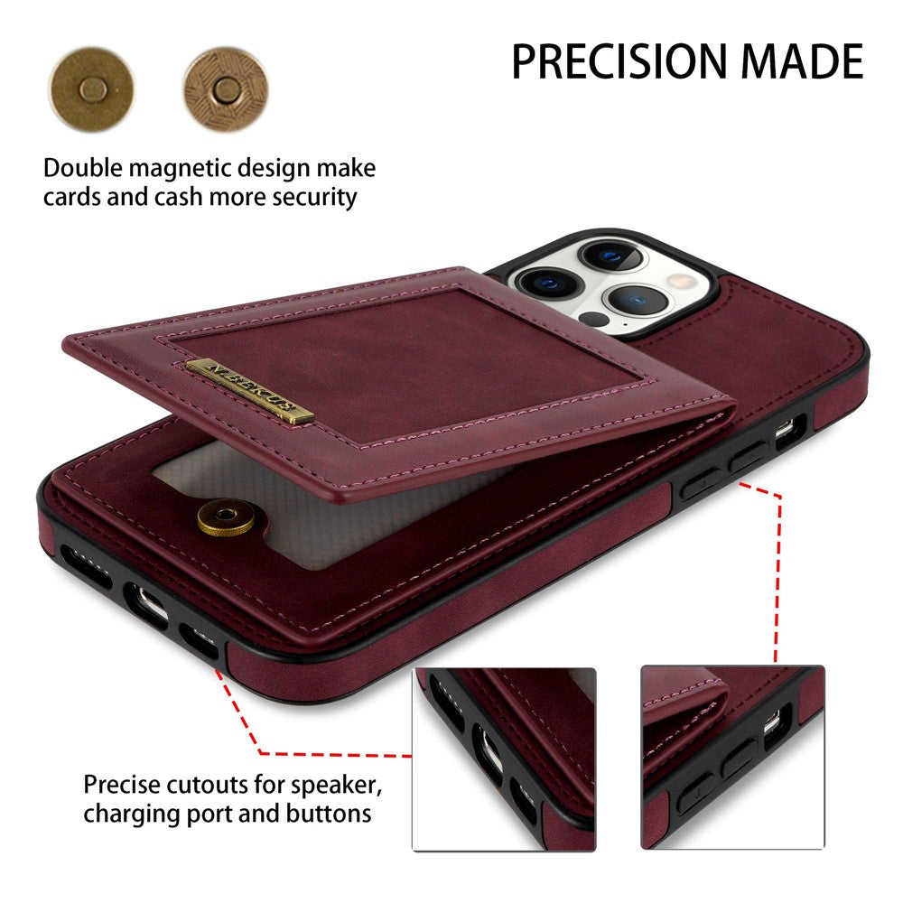 N.BEKUS RFID Blocking Phone Cover for iPhone 12 Pro / 12 6.1 inch, Vertical Card Holder Kickstand Design PU Leather+TPU Phone Case Shell