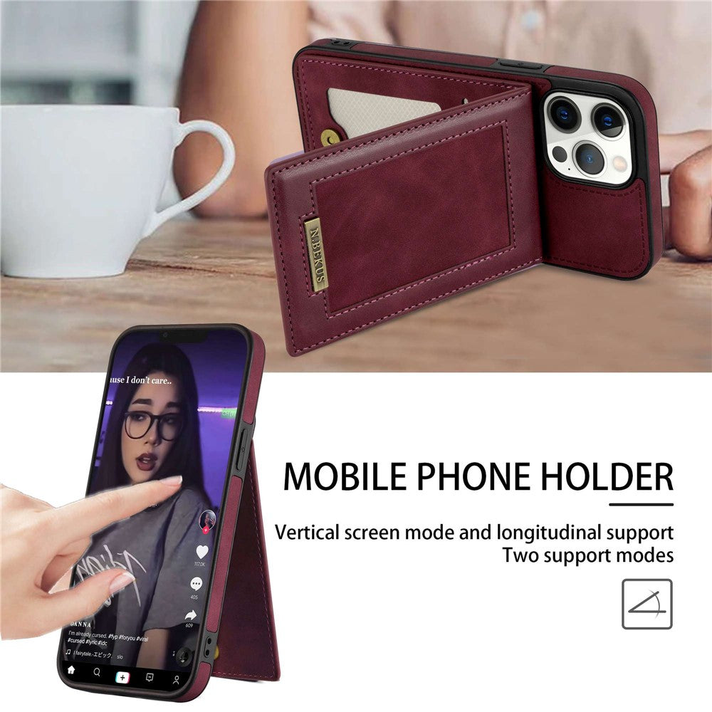 N.BEKUS RFID Blocking Phone Cover for iPhone 12 Pro / 12 6.1 inch, Vertical Card Holder Kickstand Design PU Leather+TPU Phone Case Shell