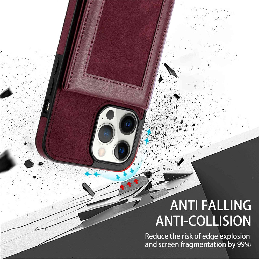 N.BEKUS RFID Blocking Phone Cover for iPhone 12 Pro / 12 6.1 inch, Vertical Card Holder Kickstand Design PU Leather+TPU Phone Case Shell