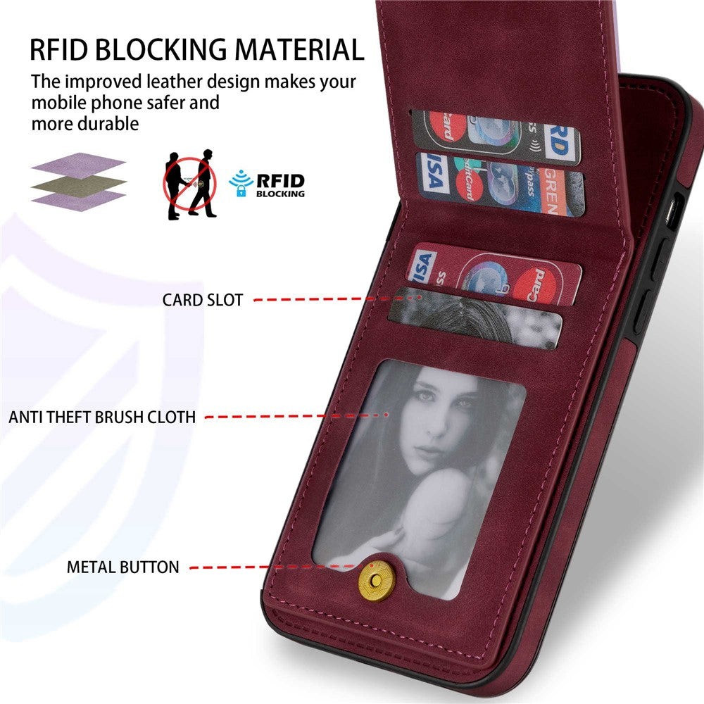 N.BEKUS RFID Blocking Phone Cover for iPhone 12 Pro / 12 6.1 inch, Vertical Card Holder Kickstand Design PU Leather+TPU Phone Case Shell