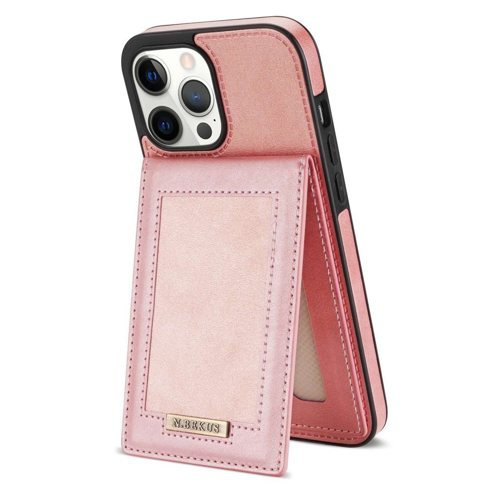 N.BEKUS RFID Blocking Phone Cover for iPhone 12 Pro / 12 6.1 inch, Vertical Card Holder Kickstand Design PU Leather+TPU Phone Case Shell