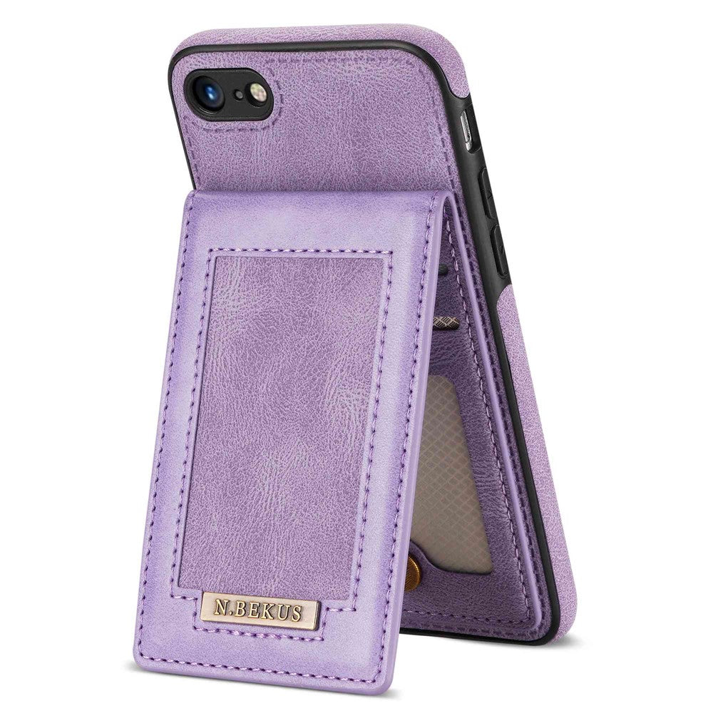 N.BEKUS For iPhone 8  /  7  /  SE (2020)  /  SE (2022) PU Leather+TPU Cell Phone Shell RFID Blocking Vertical Card Holder Kickstand Phone Case