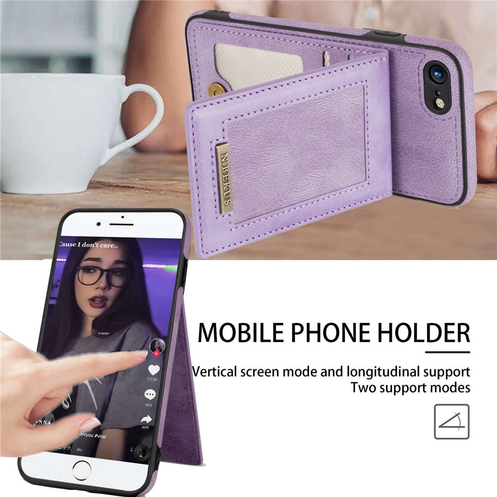 N.BEKUS For iPhone 8  /  7  /  SE (2020)  /  SE (2022) PU Leather+TPU Cell Phone Shell RFID Blocking Vertical Card Holder Kickstand Phone Case