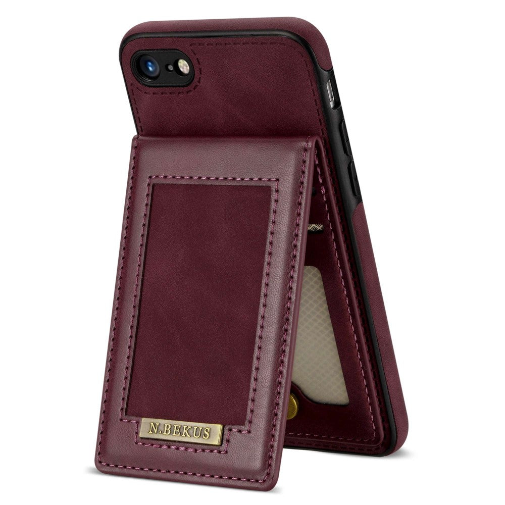 N.BEKUS For iPhone 8  /  7  /  SE (2020)  /  SE (2022) PU Leather+TPU Cell Phone Shell RFID Blocking Vertical Card Holder Kickstand Phone Case