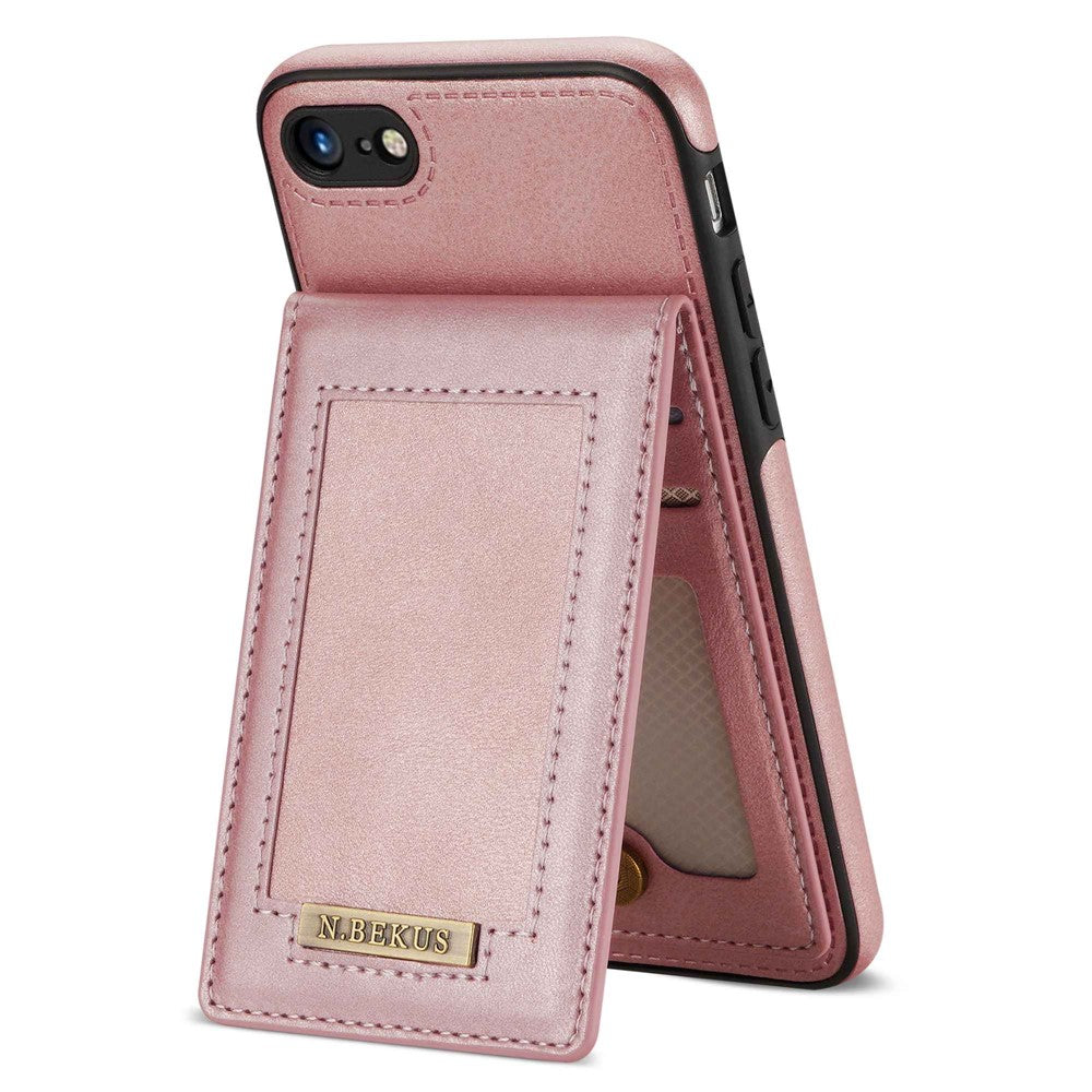 N.BEKUS For iPhone 8  /  7  /  SE (2020)  /  SE (2022) PU Leather+TPU Cell Phone Shell RFID Blocking Vertical Card Holder Kickstand Phone Case