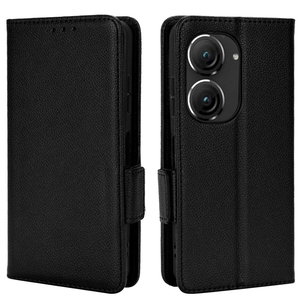 Litchi Texture Magnetic Clasp Phone Case for Asus Zenfone 10 5G / 9 5G PU Leather Foldable Stand Wallet Anti-drop Cover