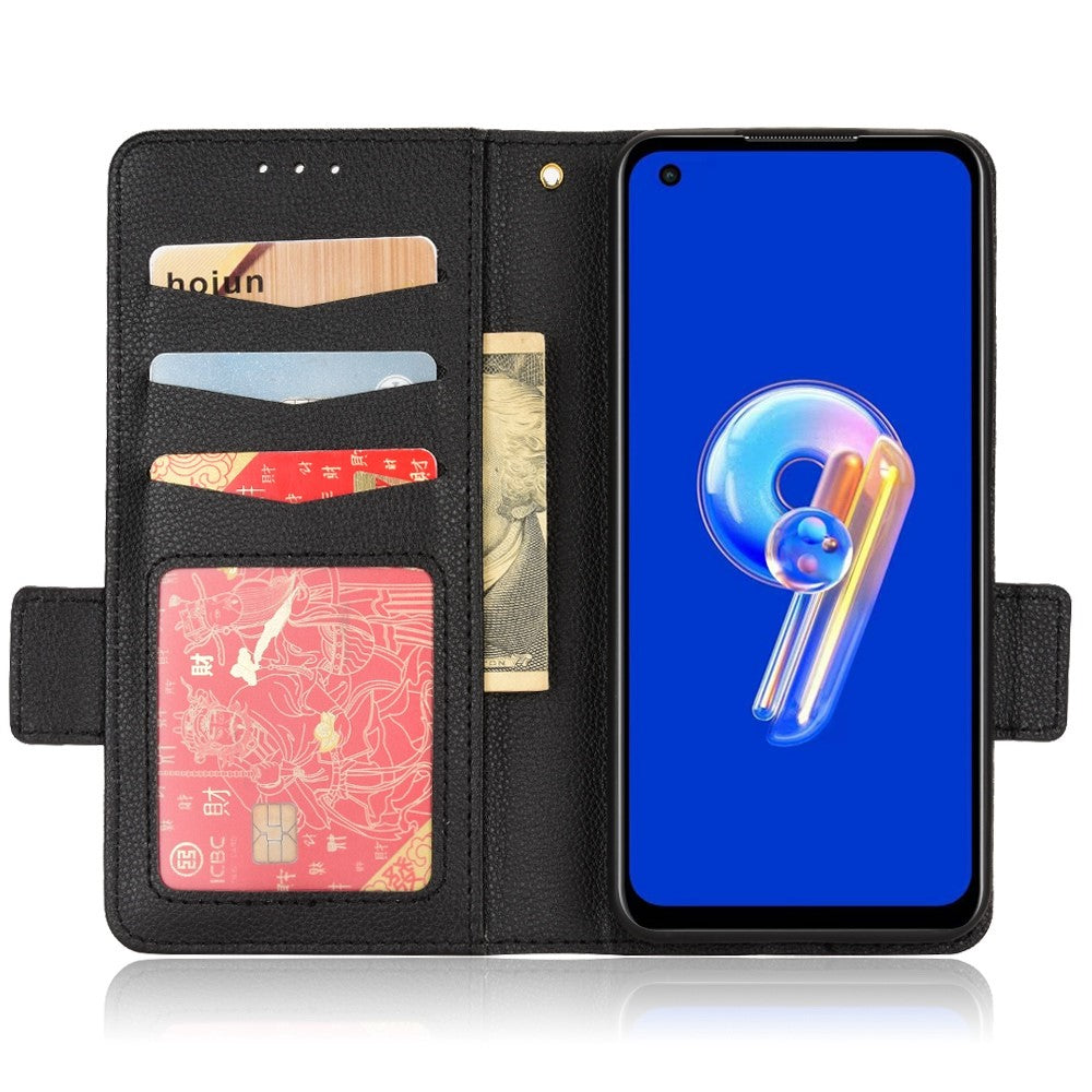Litchi Texture Magnetic Clasp Phone Case for Asus Zenfone 10 5G / 9 5G PU Leather Foldable Stand Wallet Anti-drop Cover