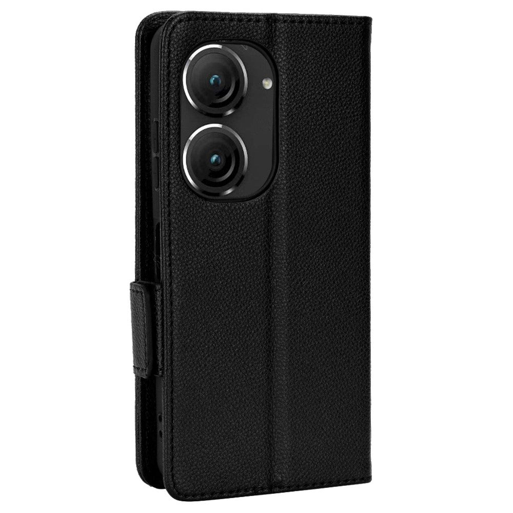 Litchi Texture Magnetic Clasp Phone Case for Asus Zenfone 10 5G / 9 5G PU Leather Foldable Stand Wallet Anti-drop Cover