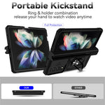 For Samsung Galaxy Z Fold4 5G PC + TPU Shockproof Phone Case Metal Ring Kickstand Slide Camera Cover Shell