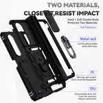 For Samsung Galaxy Z Fold4 5G PC + TPU Shockproof Phone Case Metal Ring Kickstand Slide Camera Cover Shell