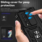 For Samsung Galaxy Z Fold4 5G PC + TPU Shockproof Phone Case Metal Ring Kickstand Slide Camera Cover Shell