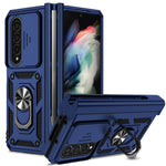 For Samsung Galaxy Z Fold4 5G PC + TPU Shockproof Phone Case Metal Ring Kickstand Slide Camera Cover Shell
