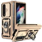 For Samsung Galaxy Z Fold4 5G PC + TPU Shockproof Phone Case Metal Ring Kickstand Slide Camera Cover Shell