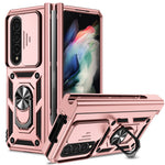For Samsung Galaxy Z Fold4 5G PC + TPU Shockproof Phone Case Metal Ring Kickstand Slide Camera Cover Shell