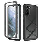 Samsung Galaxy S21 4G / 5G-fuldbeskyttende mobilskal, hårdt PC + blødt TPU-hybridetui med PET-skærmbeskyttelse