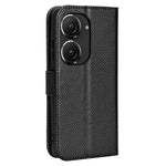 For Asus Zenfone 10 5G / 9 5G Diamond Texture Phone Flip Wallet Case Anti-shock Scratch-resistant PU Leather Cell Phone Cover with Strap