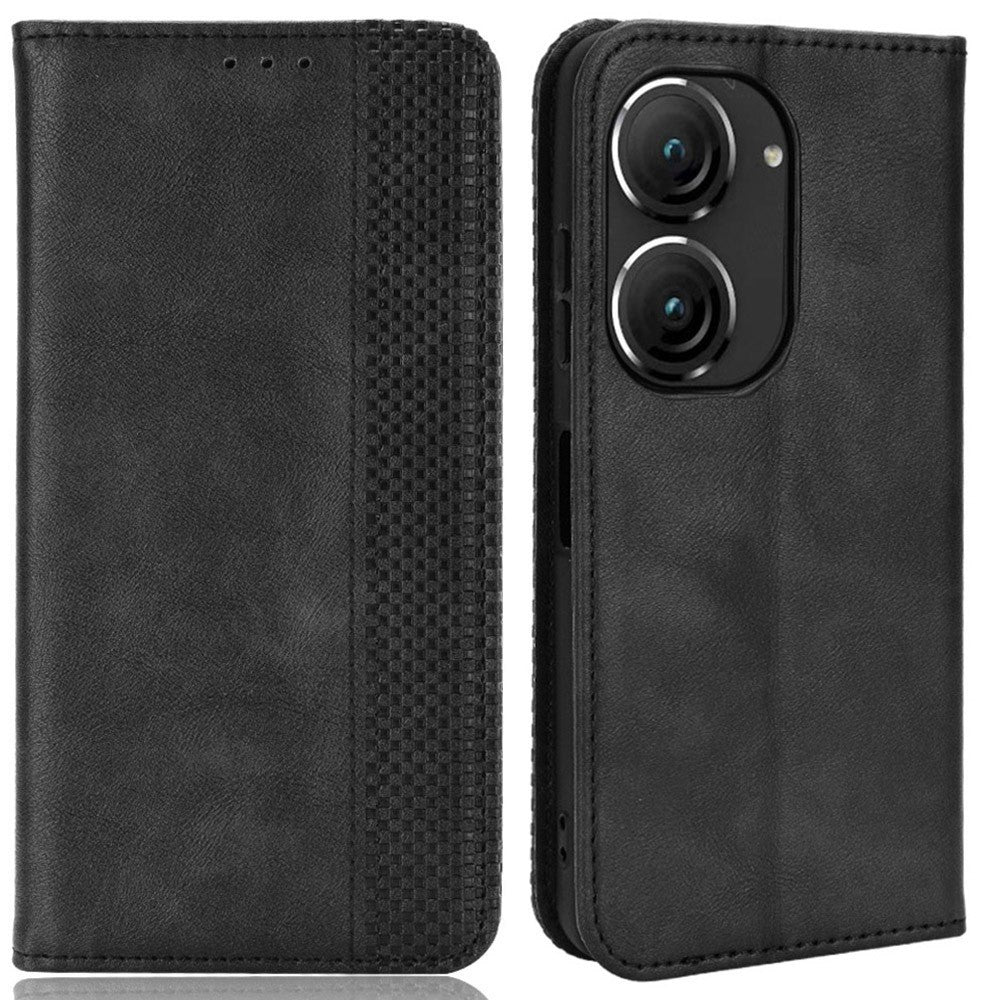 For Asus Zenfone 10 5G / 9 5G Vintage PU Leather Shockproof Mobile Phone Case Stand Auto Absorbed Shell with Wallet