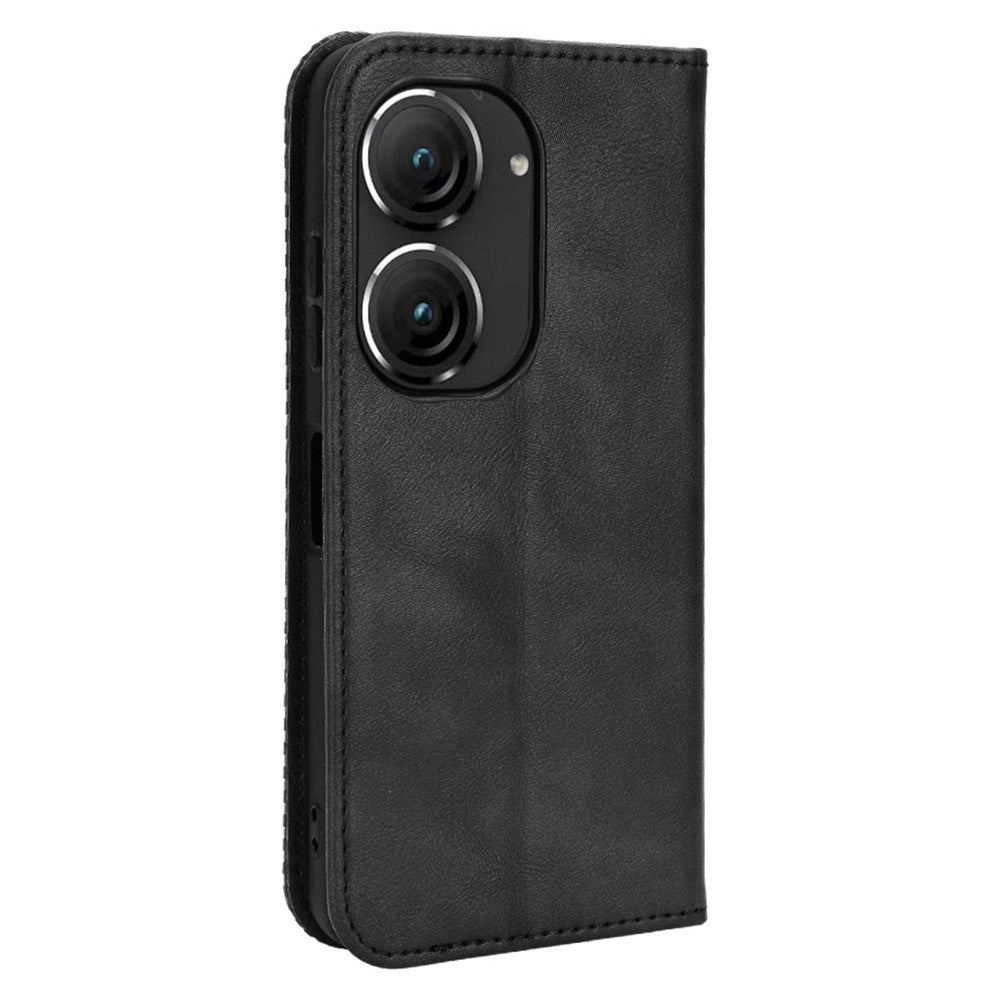 For Asus Zenfone 10 5G / 9 5G Vintage PU Leather Shockproof Mobile Phone Case Stand Auto Absorbed Shell with Wallet