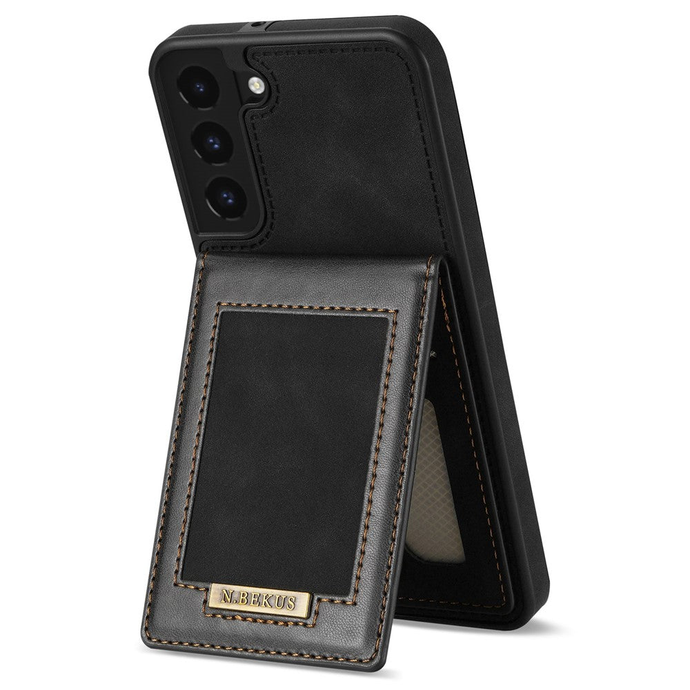 N.BEKUS for Samsung Galaxy S22+ 5G Well-protected Vertical Phone Case Card Holder Kickstand PU Leather+TPU RFID Blocking Anti-scratch Phone Cover