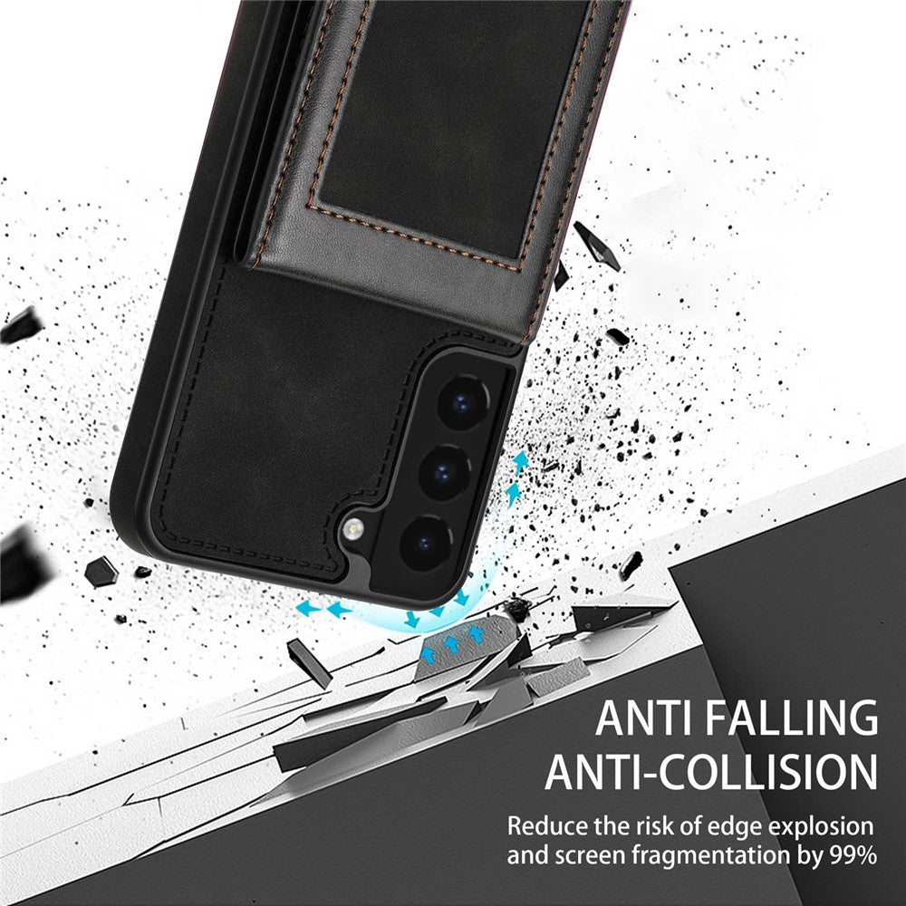 N.BEKUS för Samsung Galaxy S22+ 5G Välskyddat Vertikalt mobilskal Korthållare Stativ PU-läder+TPU RFID-blockerande Reptåligt mobilskal