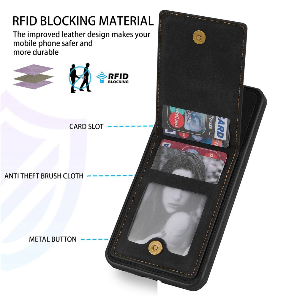 N.BEKUS för Samsung Galaxy S22+ 5G Välskyddat Vertikalt mobilskal Korthållare Stativ PU-läder+TPU RFID-blockerande Reptåligt mobilskal