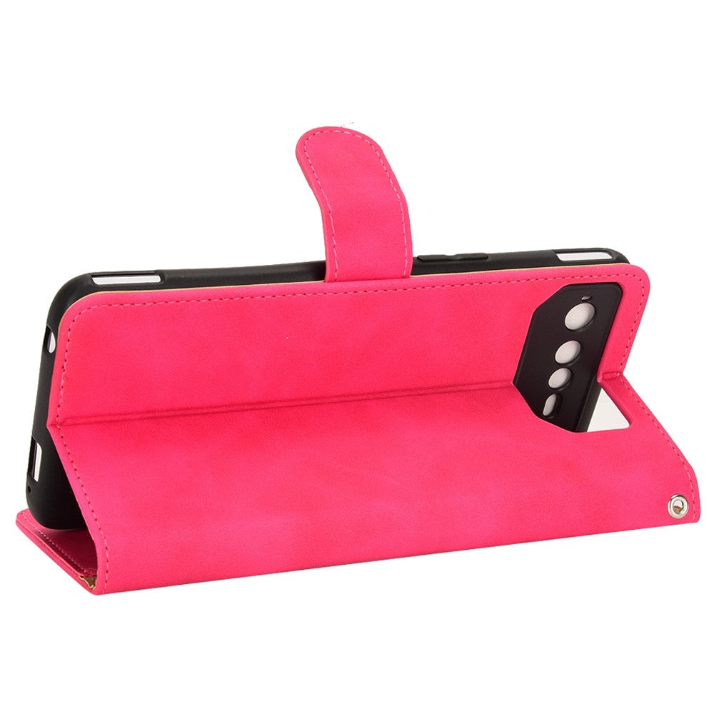 Skin-Touch Feeling Phone Cover for Asus ROG Phone 6 5G, PU Leather Magnetic Clasp Stand Wallet Case