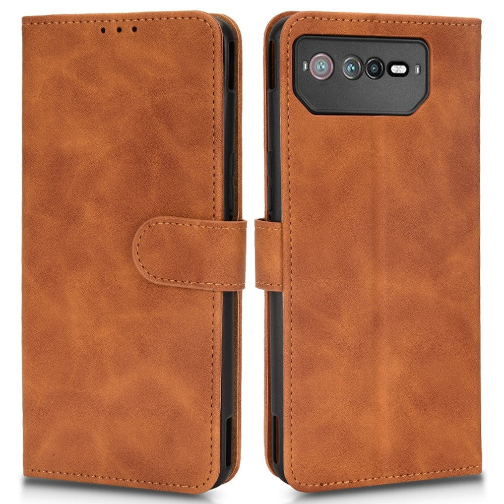 Skin-Touch Feeling Phone Cover for Asus ROG Phone 6 5G, PU Leather Magnetic Clasp Stand Wallet Case