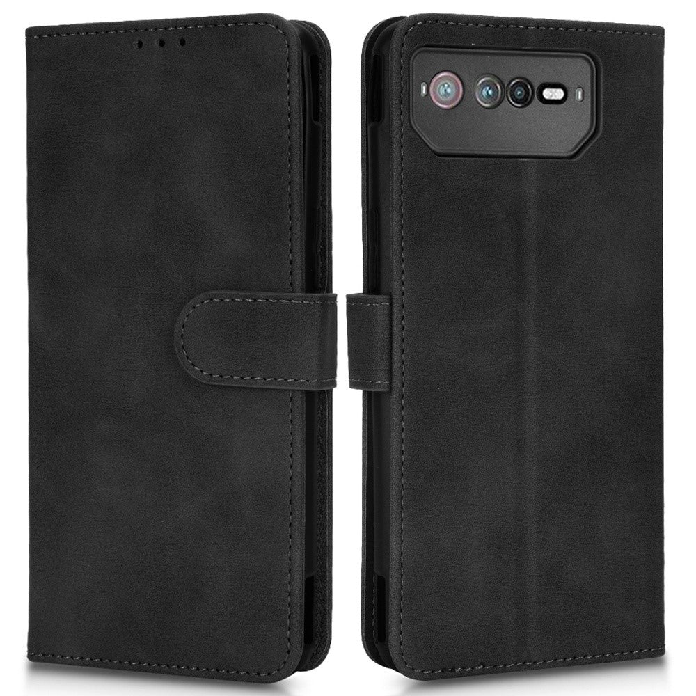 Skin-Touch Feeling Phone Cover for Asus ROG Phone 6 5G, PU Leather Magnetic Clasp Stand Wallet Case