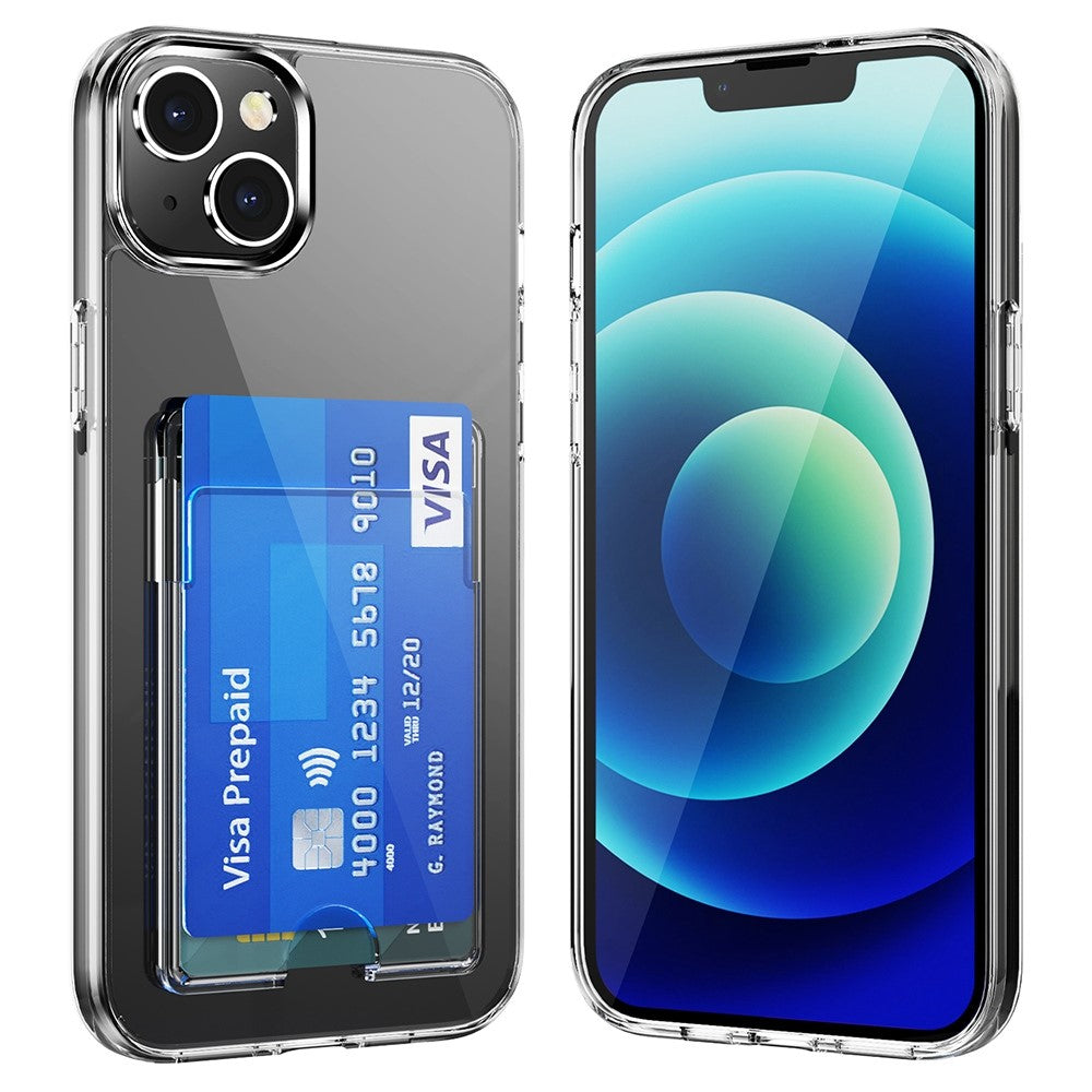 Supergennemsigtigt TPU+PC-telefoncover til iPhone 14 Plus, ridsefast design med kortplads til bagsiden af mobiltelefonen