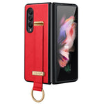 SULADA Fashion Series for Samsung Galaxy Z Fold4 5G Kickstand Design Anti-fingerprint Waxy Leather Coated PC Shell Electroplating Phone Case with Wristband