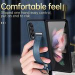 SULADA Fashion Series for Samsung Galaxy Z Fold4 5G Kickstand Design Anti-fingerprint Waxy Leather Coated PC Shell Electroplating Phone Case with Wristband