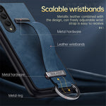 SULADA Fashion Series for Samsung Galaxy Z Fold4 5G Kickstand Design Anti-fingerprint Waxy Leather Coated PC Shell Electroplating Phone Case with Wristband