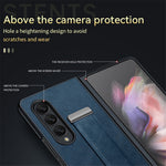 SULADA Fashion Series for Samsung Galaxy Z Fold4 5G Kickstand Design Anti-fingerprint Waxy Leather Coated PC Shell Electroplating Phone Case with Wristband