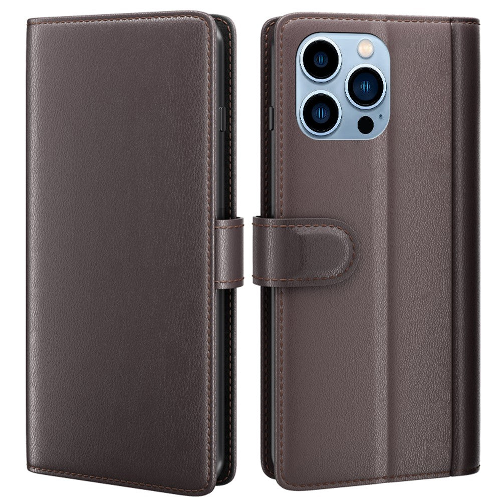 For iPhone 14 Pro Max Case Genuine Split Leather Phone Cover with Wallet Stand