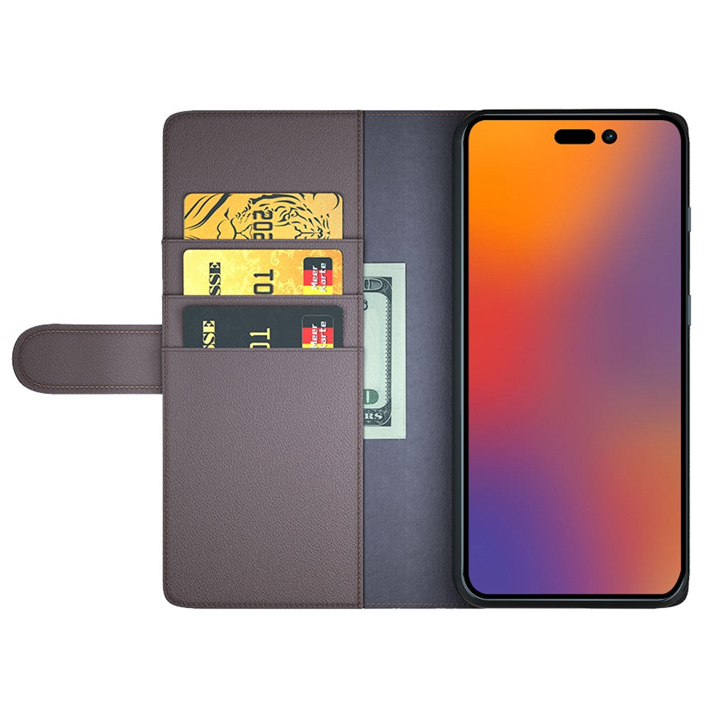 For iPhone 14 Pro Max Case Genuine Split Leather Phone Cover with Wallet Stand